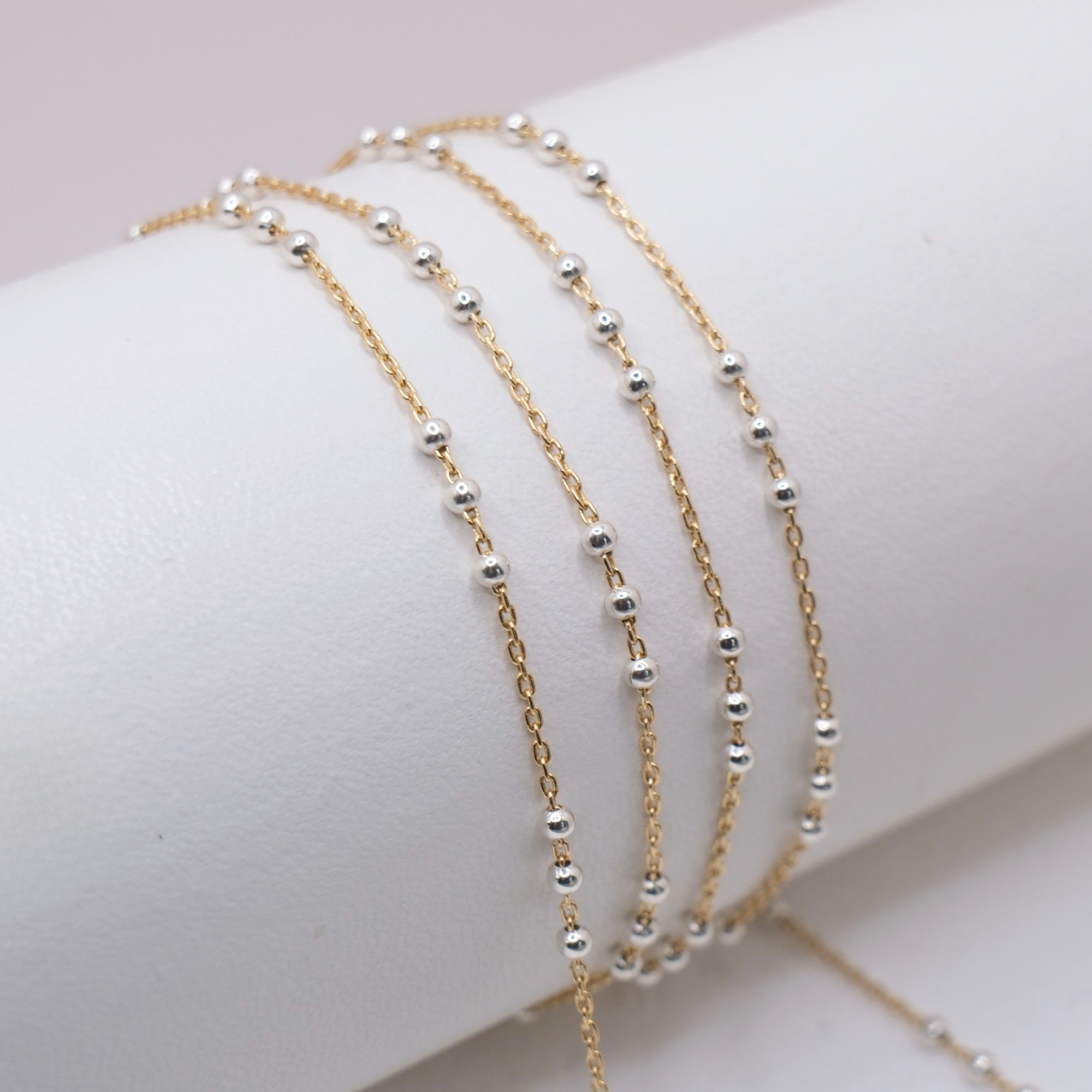 1.1mm Italian 3 Bead Satellite Chain - Mixed Metal