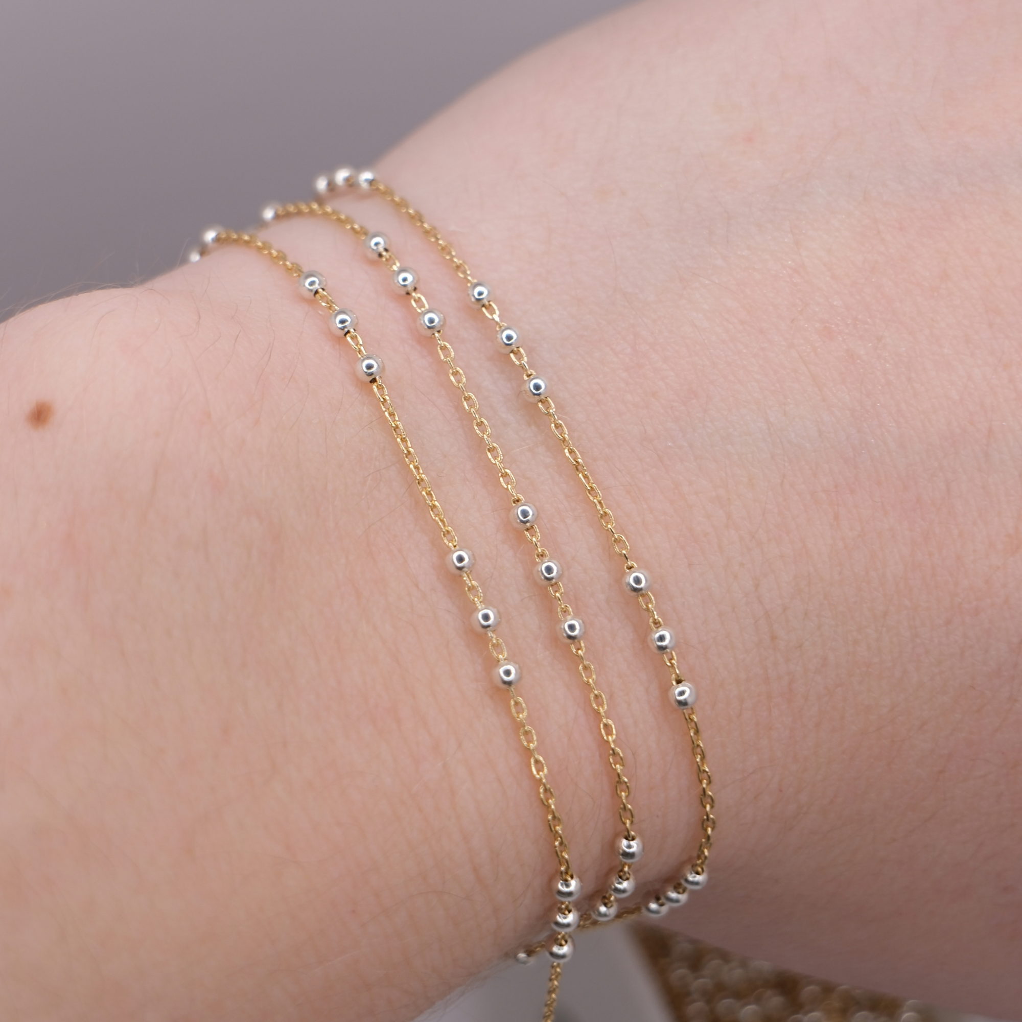 1.1mm Italian 3 Bead Satellite Chain - Mixed Metal
