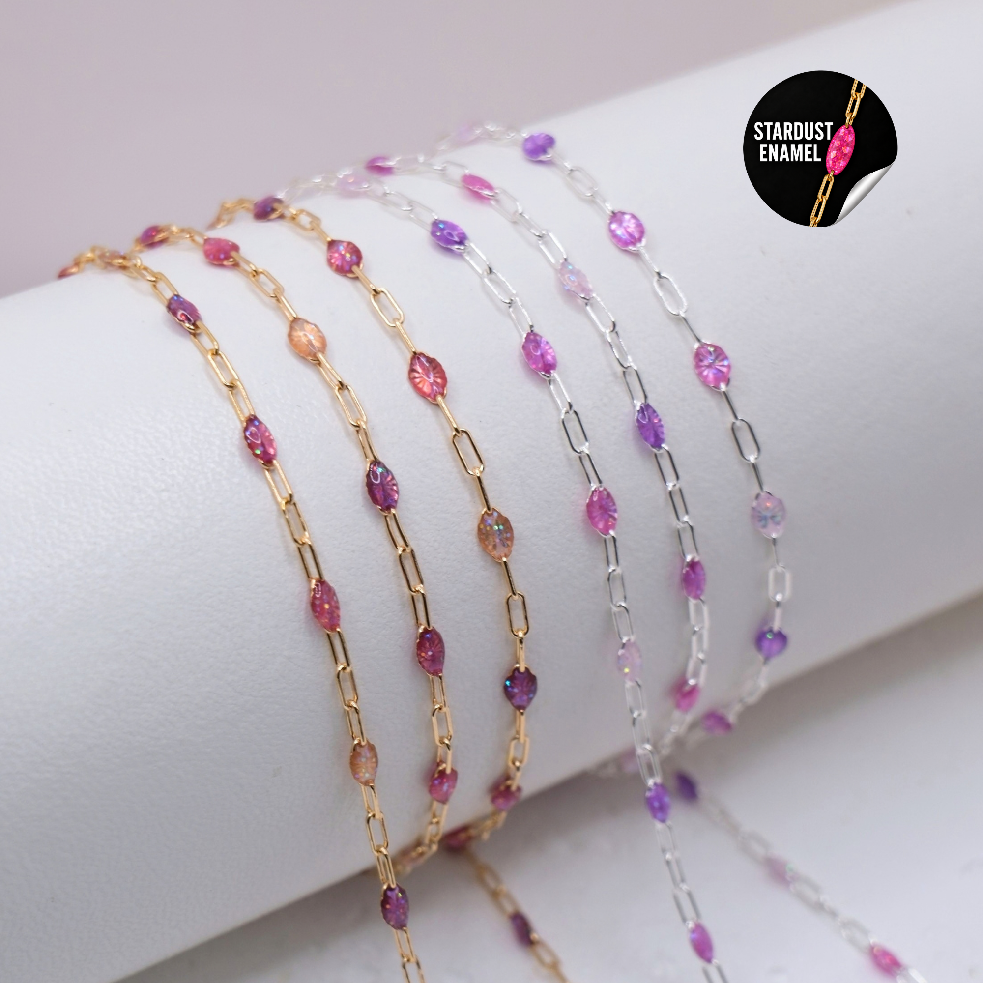 2.3mm Italian Raspberry Stardust Enamel Sunburst Paperclip Chain