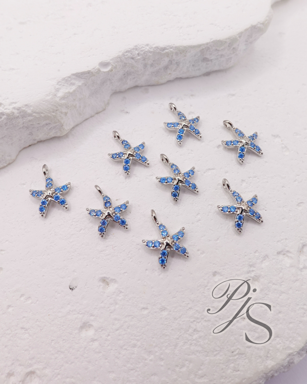 Aquamarine Starfish Charm - Sterling Silver