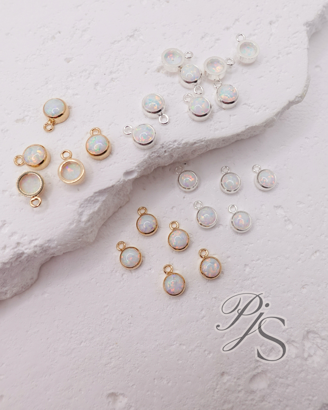 White Opal Round Charm - 14K Gold Filled, Sterling Silver