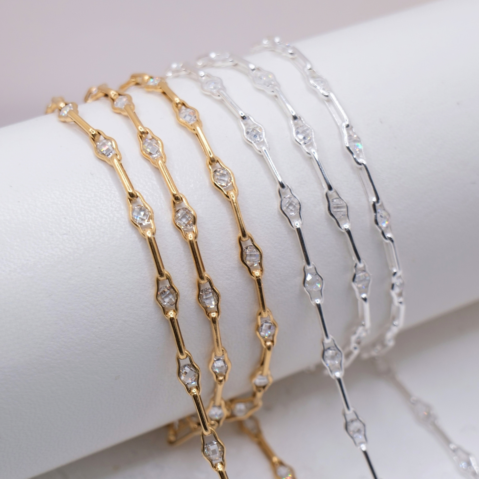 Italian Halo Crystal CZ Paperclip Chain