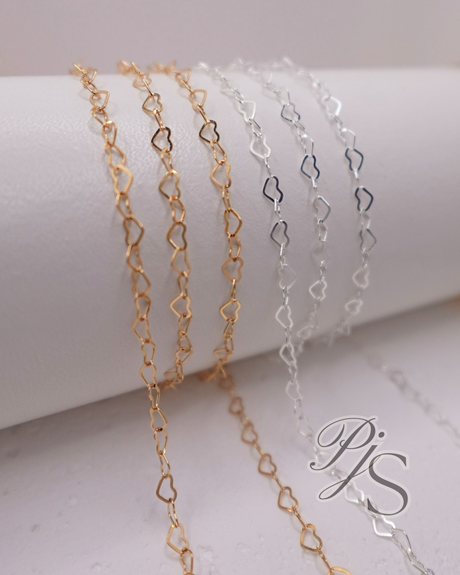 2.8mm Heart Link Chain - 14K Gold Filled, 925 Sterling Silver