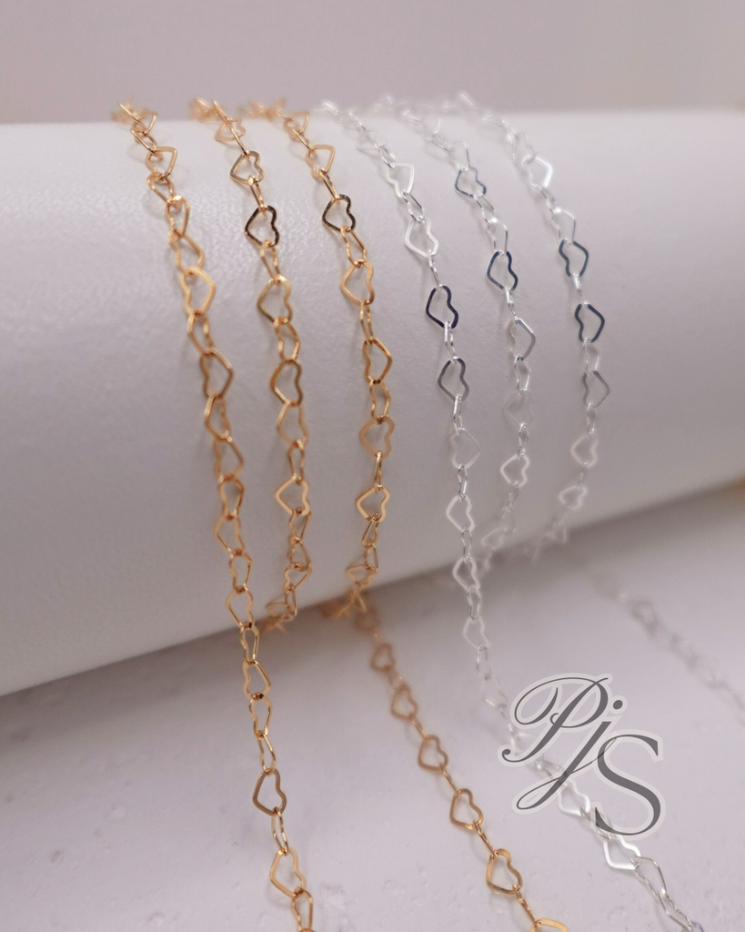 2.8mm Flat Heart Link Chain - 14K Gold Filled, 925 Sterling Silver ...