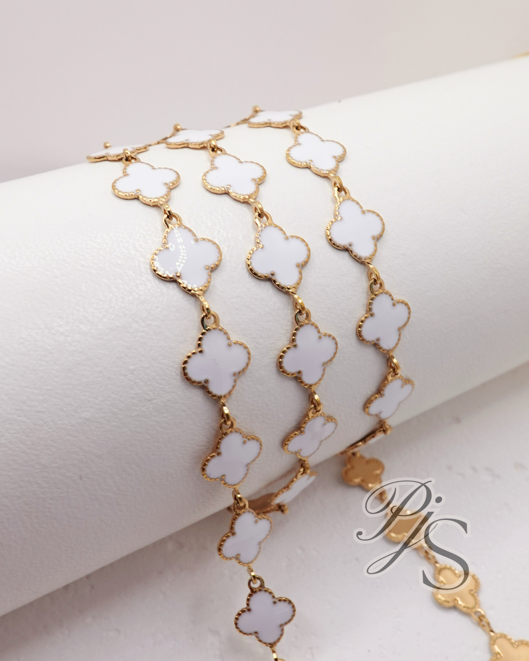10mm White Enamel Clover Chain - Stainless Steel