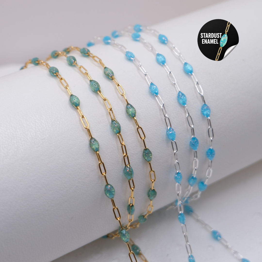 2.3mm Italian Blue Stardust Enamel Sunburst Paperclip Chain