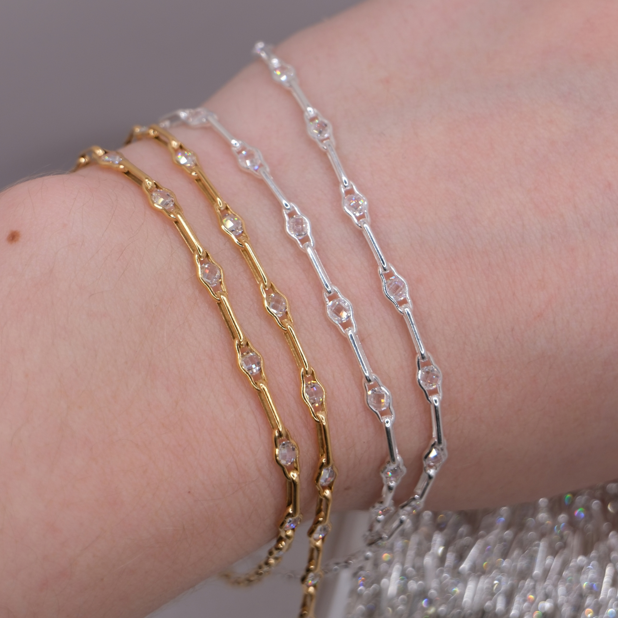 Italian Halo Crystal CZ Paperclip Chain