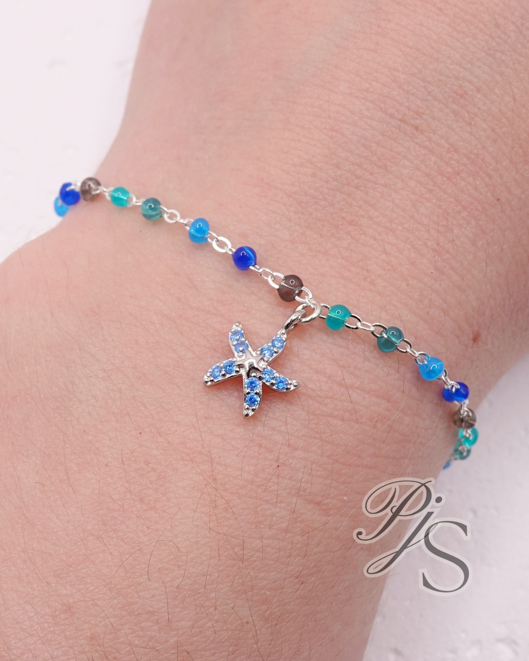 Aquamarine Starfish Charm - Sterling Silver