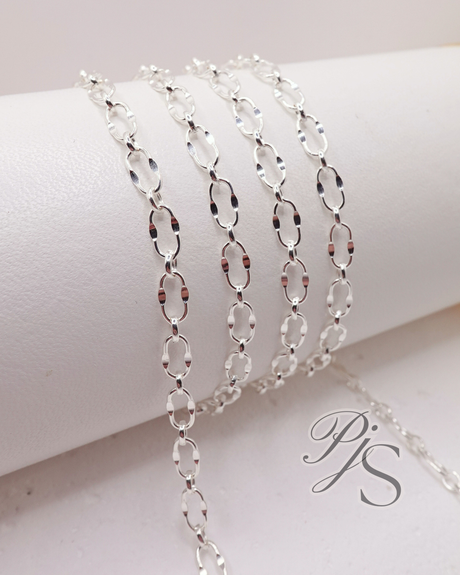 3mm Chunky Hammered Oval Chain - 925 Sterling Silver