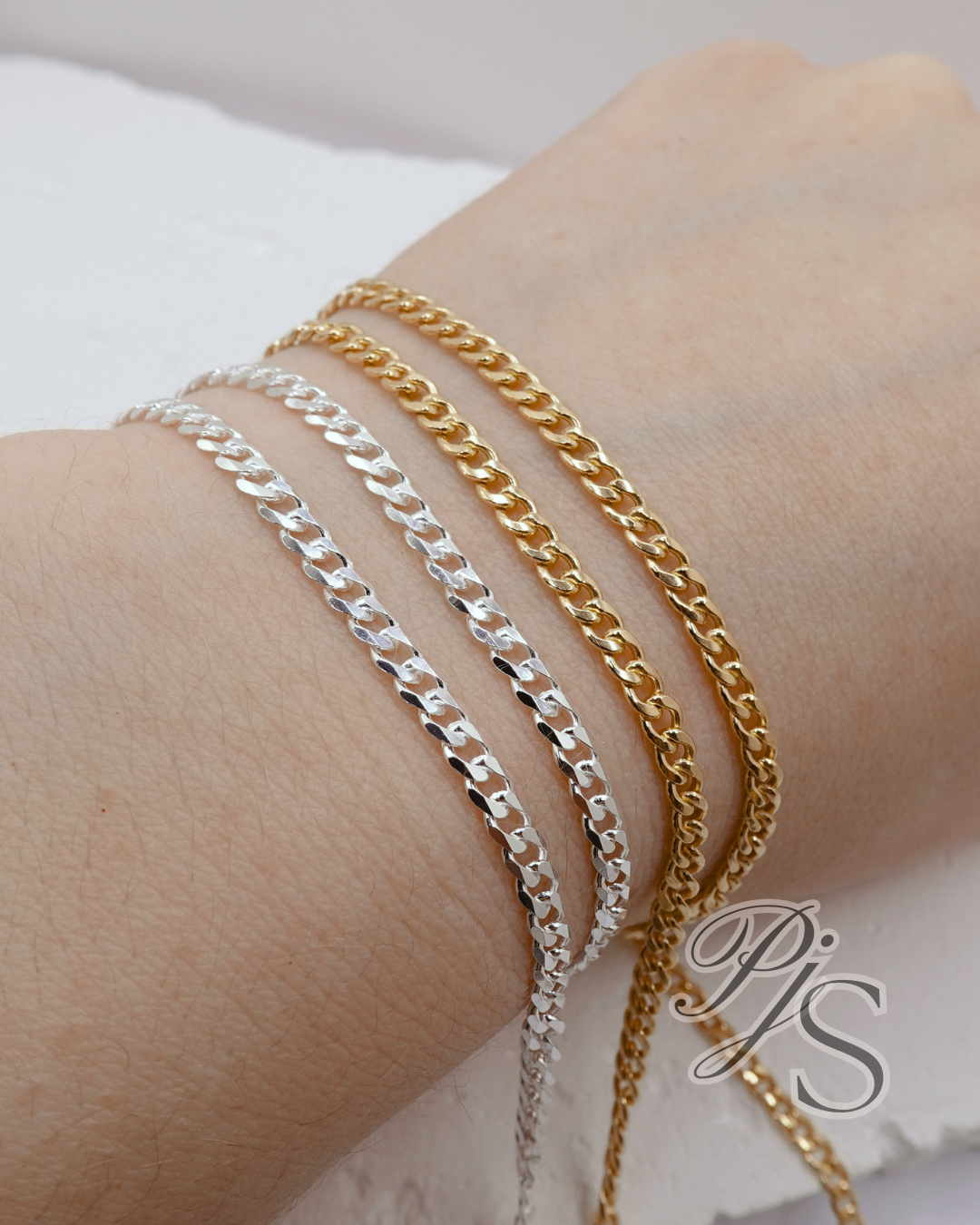 3mm Slimline Curb Chain - 14K Gold Filled, 925 Sterling Silver