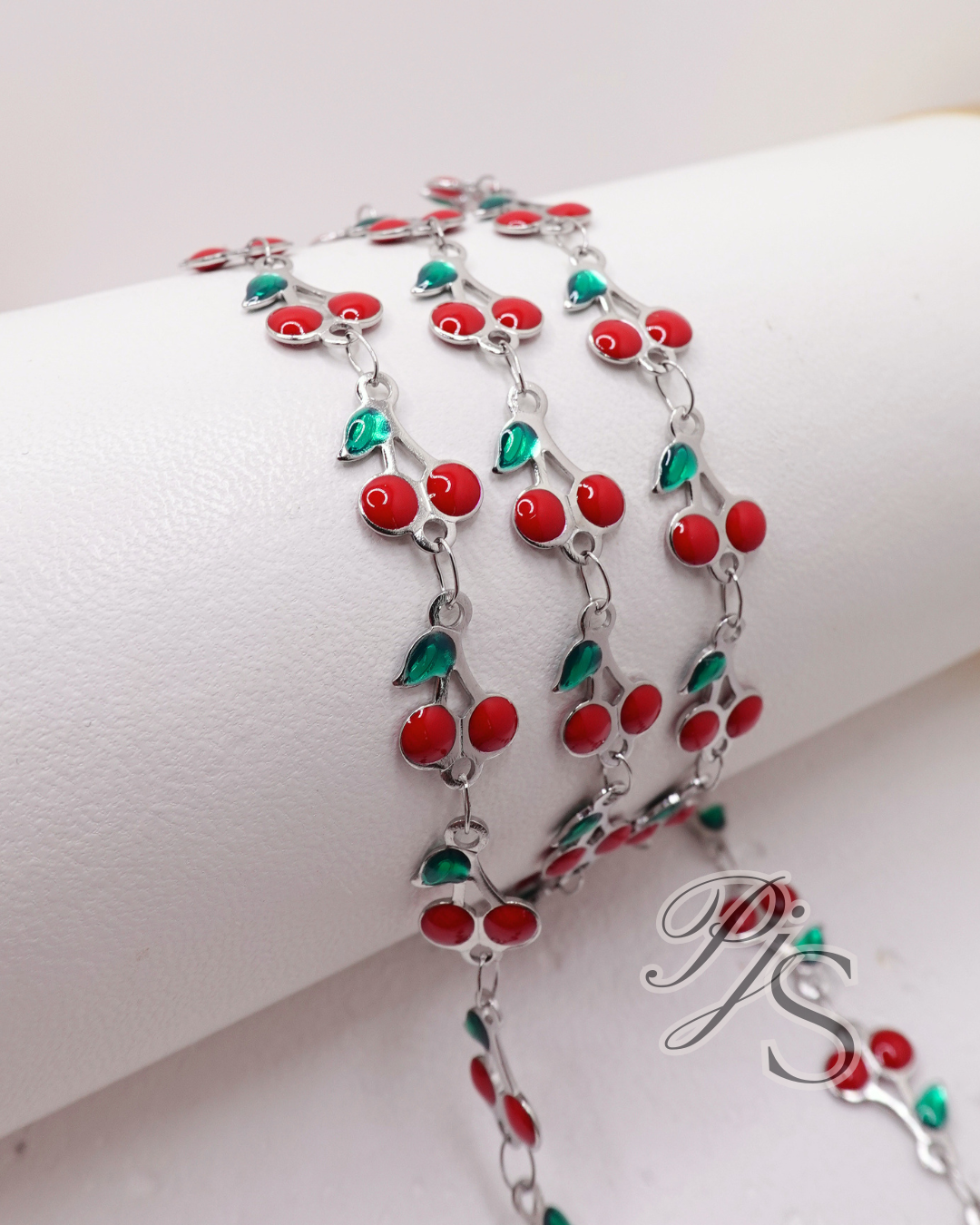 10mm Cherry Enamel Chain - Stainless Steel
