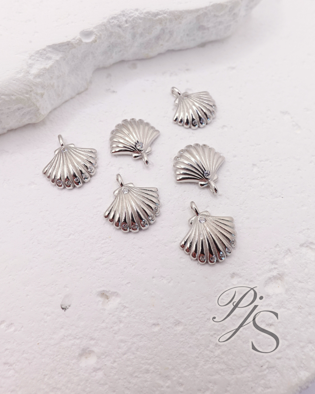 Cubic Zirconia Shell Charm - Sterling Silver