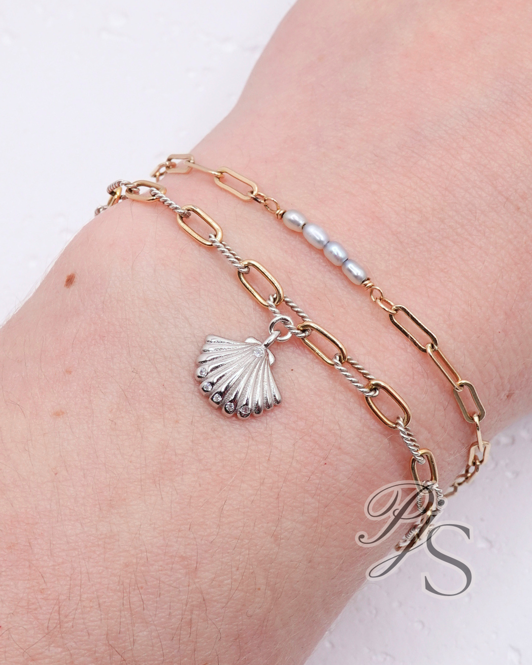 Cubic Zirconia Shell Charm - Sterling Silver