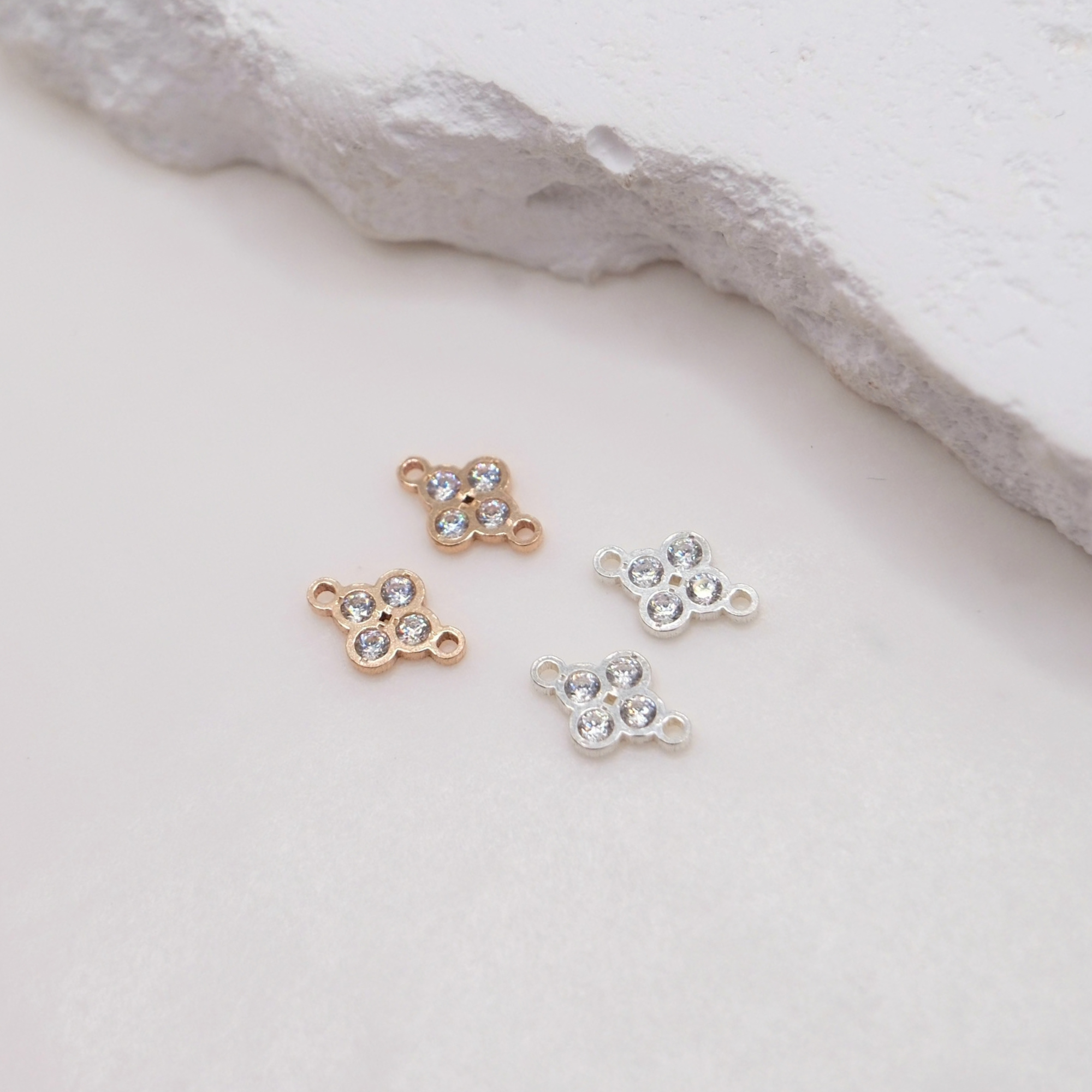 Clover Eternity Cubic Zirconia Connector - 14K Gold Filled, 925 Sterling Silver