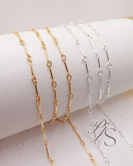 8mm Bar Chain - 14K Gold Filled, 925 Sterling Silver
