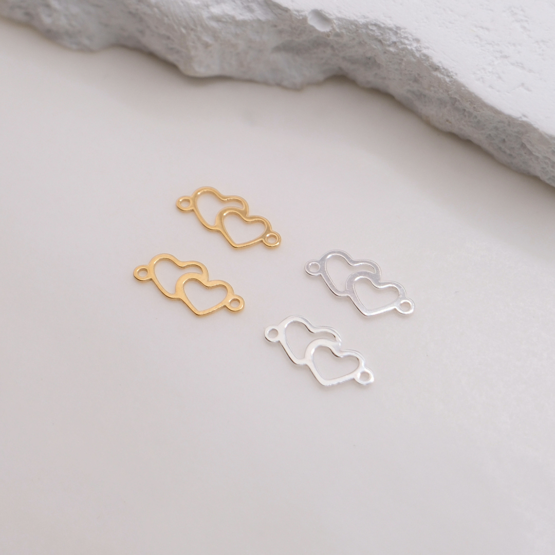 Double Heart Connector - 14K Gold Filled, 925 Sterling Silver