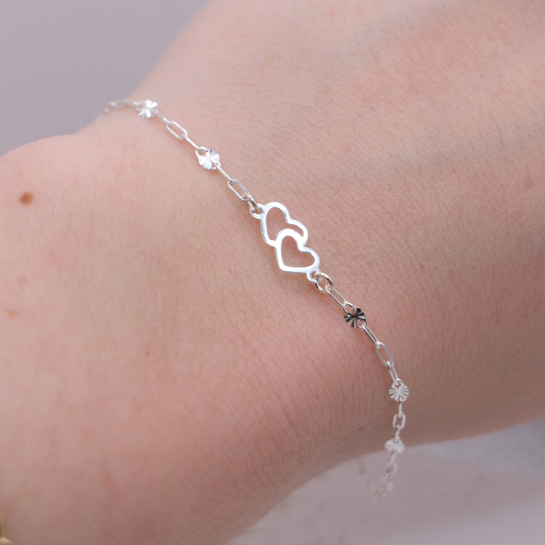 Double Heart Connector - 14K Gold Filled, 925 Sterling Silver