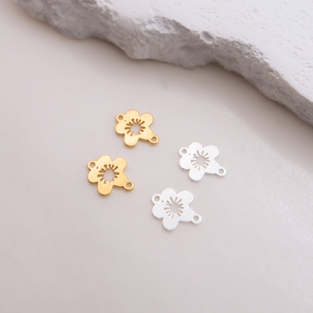 Hibiscus Flower Connector - 14K Gold Filled, 925 Sterling Silver