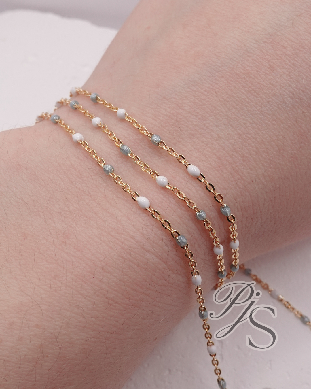 Italian gold filled enamel blue and white chains