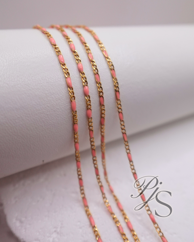 Pink Enamel Figaro Chain 1.5mm - 14K Gold Filled