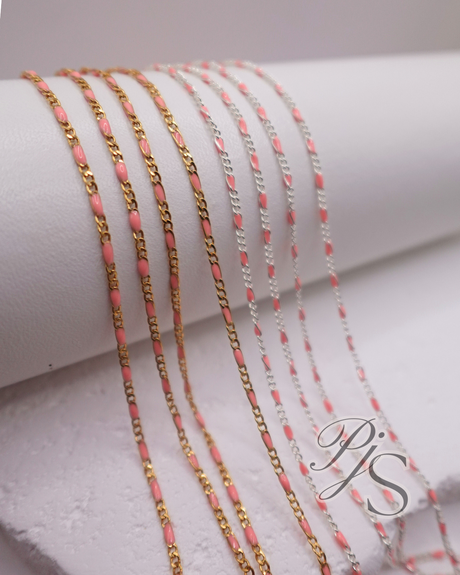 Pink Enamel Figaro Chain 1.5mm - 925 Sterling Silver & 14K Gold Filled