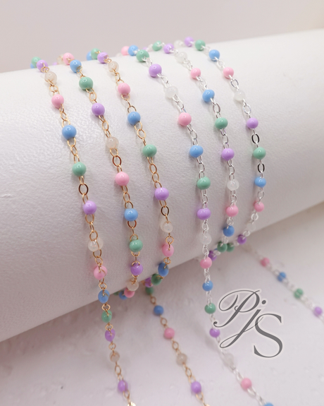 Enamel chains for permanent jewellery UK – pastel satellite chain