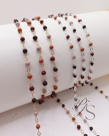 Enamel chains for permanent jewellery UK – brown satellite chain