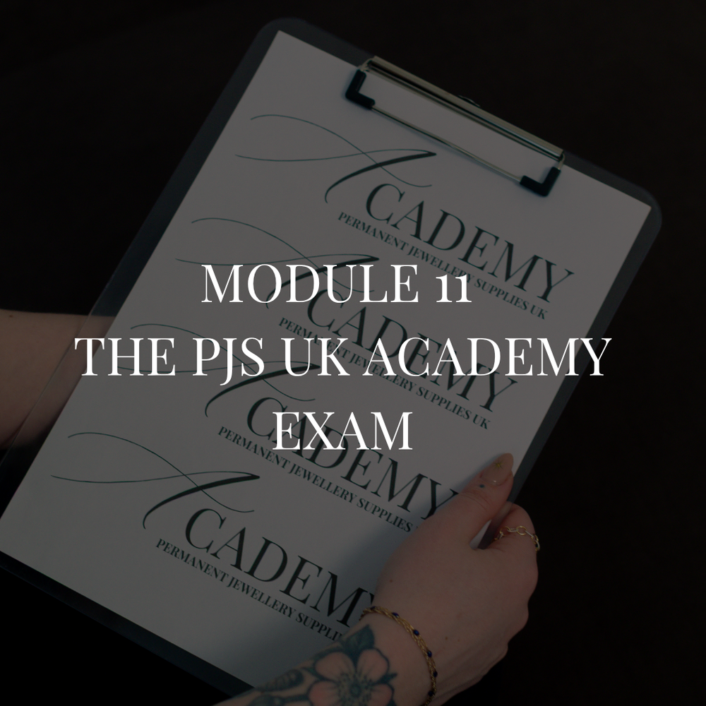 Module 11 final assessment and certification for the ABT Accredited PJS UK Academy permanent jewellery training course.