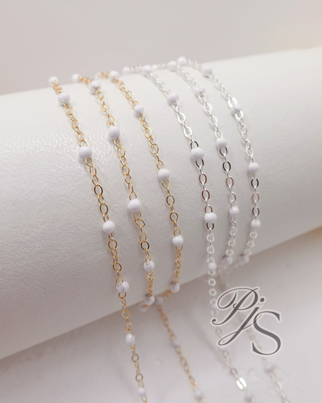 Enamel chains for permanent jewellery UK – white satellite chain